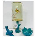 #11 Van Briggle Pottery Lot of 3 incl. 1940s Lamp with Butterfly shade