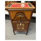 #100 Goldtone Side Table Radio with Embroidered  Framed His Masters Voice 