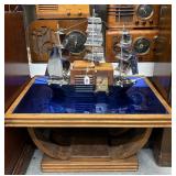 #106 Art Deco Style Table With Cobalt Blue Glass & Fantastic Melody Radio Cruiser 
