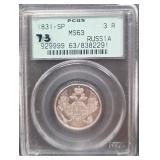 #1262 1831-SP Russia 3 Rouble Platinum MS-63 PCGS Weight: 10.36G