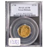 #1283 1798  Great Britain 1/2 Guinea Au-58 PCGS Weight:  4.1750g (AGW:0.1231oz) 