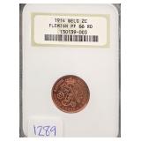 #1289 1914 Belgium-Flemish Bronze Legend 2 Centimes PF-66 NGC Weight: 4.0G