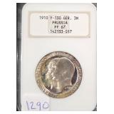#1290 1910 Germany-Prussia Y-130 Silver 3 Marks NGC PR-67 Weight: 16.6670g