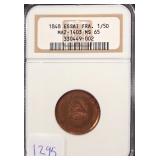 #1295 1848 France Pattern Copper 1/5 Decime MS-65 NGC