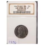 #1296 1904 France Pattern Nickel 25 Centimes MS-67 NGC Weight: 7.0G