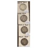 #1233 Lot of 4 Half Dollars (1907-0, 1908, 1909-0, 1912-3)