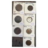 #1235 Lot of 7 incl.  Large One Cents (1847, 1849, 1851) , and Two Cents (1864, 1865, 1866, 1867)