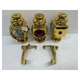 #7531 Complete Set of Repro Brass Side lamps and Trail light Lantern- E & J with brackets #7531 Complete Set of Repro Brass Side lamps and Trail light Lantern- E & J with brackets