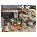 Camping Lanterns, Vintage Oil Cans, etc.