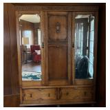 Large Mirrored Double Door Wardrobe with Drawers
