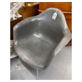 #528 Vintage Herman Miller Fiberglass Arm Shell Chair (Elephant Grey) -tiny crack on right bottom