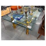 #542 Hollywood Regency Faux Bamboo Coffee Table with a Gilt Leaf Finish and heavy Rounded Glass