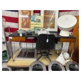#602 Stow Davis Desk with Chrome Legs, Black leather top, & two drawers