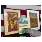 #604 Artwork Lot of 3 Abstract Geometric Prints- (2) Framed