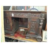 #623 Beautiful Antique Hand Carved Figural Mohogany Desk