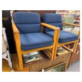 #633 Pair of Blue Upholstered Oak Armchairs