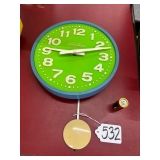 #532 Mid Century Seth Thomas Wall Clock with a Vibrant Avocado Green Face and Pendulum (model 7008)