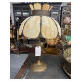#415 8 Panel Curved Bent Slag Glass Brass Table Lamp