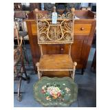 #427 Victorian 3 Tier Wicker Mustic Stand & Hand Painted Tole Tray with Floral Pattern