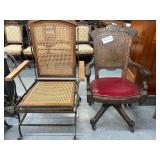 #429 American Oak 1876 Punched Back Rolling Chair & Caned Back Lounge Chair