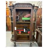 #436 Quarter Sawn Oak with Applied Lion Face and Claw Feet (front glass missing) 