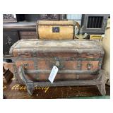 #447 Lot of 3 Incl. 2 Victorian Travel Small Trunks & Steel Boot Scraper