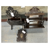 #440 Lot 2 Black Walnut Carved Magazine Rack and Bookshelf