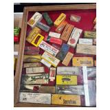 #1701 Fishing Display Case full of Tackle, Original Boxes, etc. 