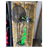 #1739 Ice Fishing Group #1 incl. rotating auger, hand augers, camo sled & net