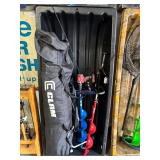 #1740 Ice Fishing Group #2 incl. rotating auger, hand augers, Black sled & Clam Shanty