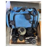 #1782 Lot of photography equipment Incl. Canon AE-1, lenses, bag, records, etc.