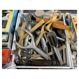 #1713 Box lot of Misc. tools Incl. Fish scalers, knifes, sling shots, etc.