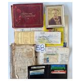 #58 Large lot of Earl Moran personal items Incl. Drivers licence and adress book