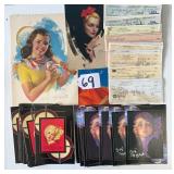 #69 Large lot of material signed by Zoe Mozert including checks and post cards