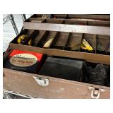 #1367 Lot of Fishing Related Items incl. Vintage Tackle box, Fishing Net & Creole 