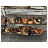 #1365-66 Lot of 9 wood Ducks/Quail decoys incl. Hand Painted, D&J Fuller, Jules Bouillet LE 16/2500 