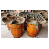 Antique Tractor Seats Mounted on Whiskey Barrels