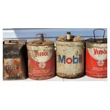 Old Gulf, Mobil, Veedol Gasoline Cans