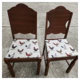 Pair of Antique Side Chairs with Rooster Upholstered Cushions