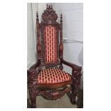 Heavily Carved Lion Throne Chair