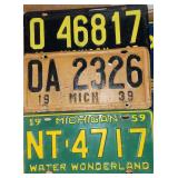 1939, 1959 Michigan License Plates