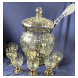 Stunning Hand Painted Punch Bowl, Ladle & Cups