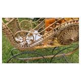 c. 1880s Full Size Victorian Wicker Baby Carriage With Parasol