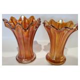 Vintage Vintage Fat Ribbed Marigold Carnival Glass Vase Northwood Standard USA Depression Era