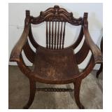 Northwind Bow Bottom Carved Oak Chair C.1900
