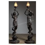 Antique Bronze Patinated Male & Female Floor Lamps