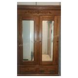 Quartersawn Oak Mirrored Two Door Cabinet