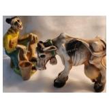 1930s Chalkware Milking Lady w/ Cow