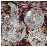 4 ct. Cut Glass Crystal Vases, Bowls & Pitcher