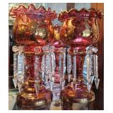 2 ct. 12" Cranberry & Parcel Gilt Mantel Lusters